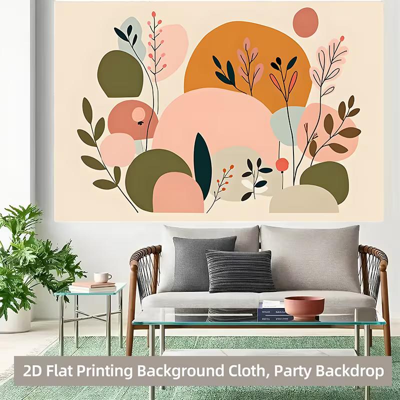 Minimalist Abstract Nature Tapestry, Soft Pastel Floral and Geometric Wall Hanging