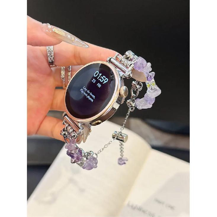 

Natural Gravel Bracelet for HUAWEI GT4 5 3 Ladies Watch Strap for Huawei Watch Fit 2 Classic 20mm Watch Band 18 22mm Accessories for Mi 8 9 фиолетовый
