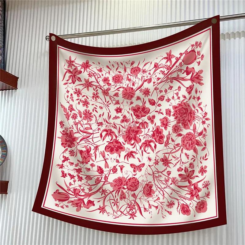 New Year Gift 90cm Large Square Scarf Scarf Women'S Scarves Spring And Autumn Style Fashion Shawl European American Twill Print