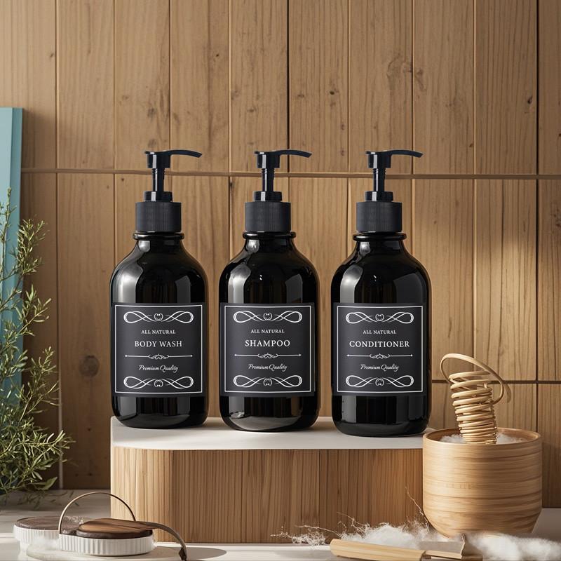 500ml Shampoo and Conditioner Shower Soap Bottle with Label Apothecary Lotion Wall Mount Pump Soap Dispenser