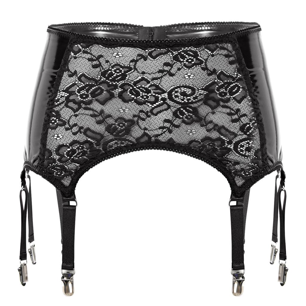 Porte-jarretelles en dentelle florale pour femme, jarretelles en cuir PU avec clips métalliques, accessoires de lingerie