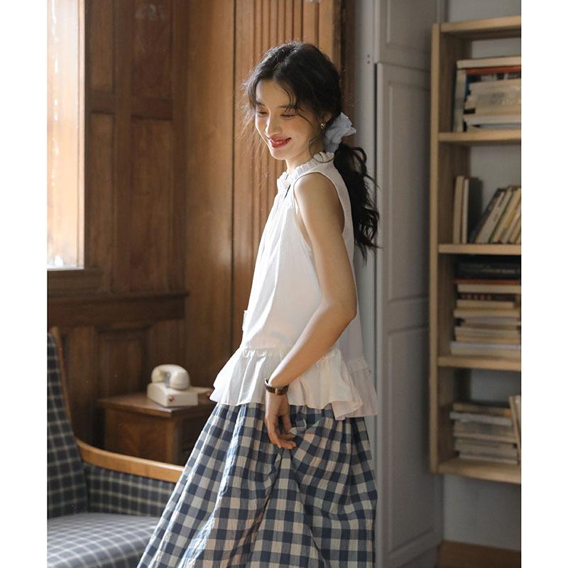 Summer Art Xiaoqing Sleeveless Lace Collar Sleeveless White Shirt Vest Top