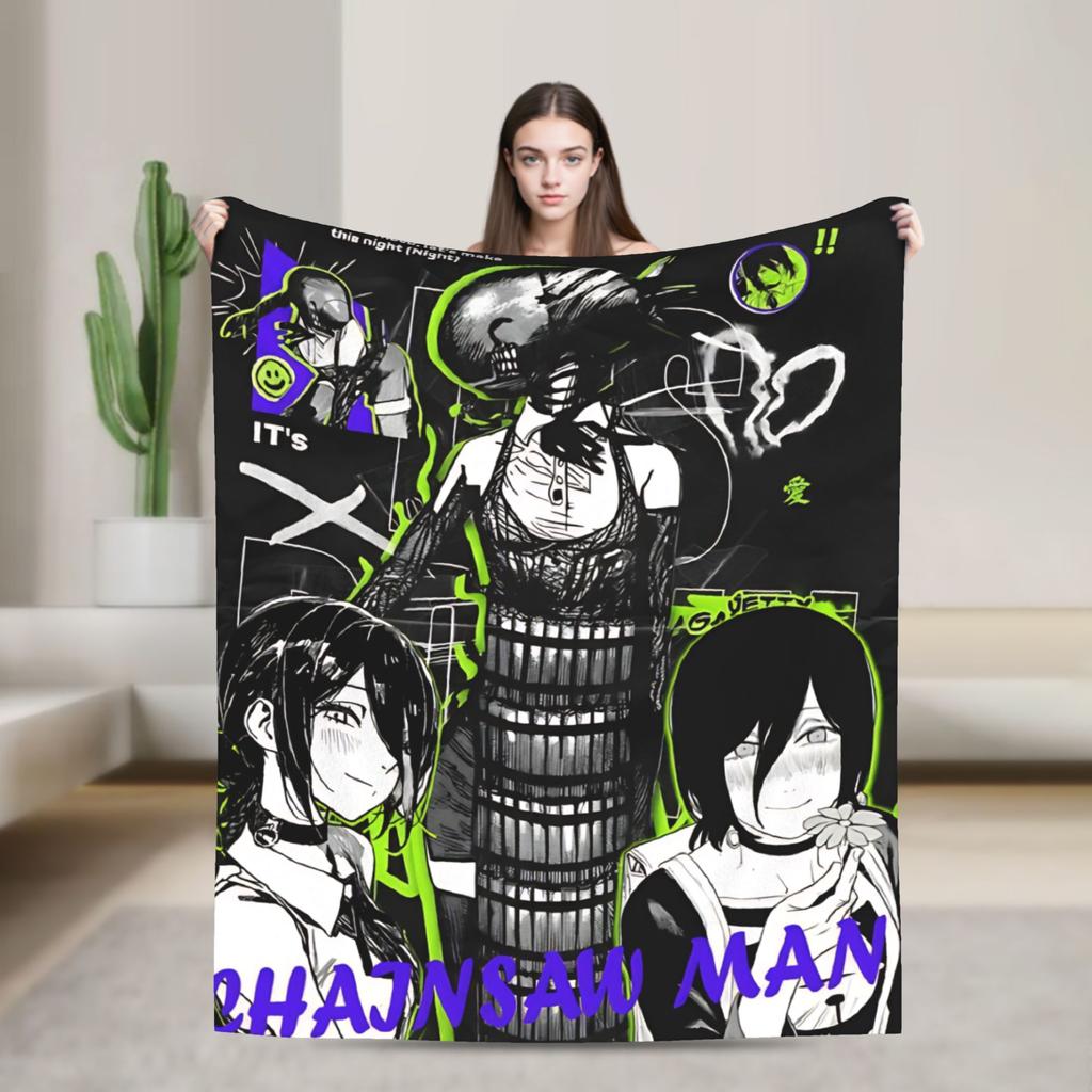 Chainsaw Man Reze Japanese Flannel Blanket  Soft Warm Throw Blanket for Outdoor Picnic Comfortable Bedspread Sofa Bed Cover