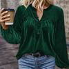 Spring and Autumn New Solid Color Pullover V-Neck Casual Temperament Commuter Button Long Sleeve Top Women