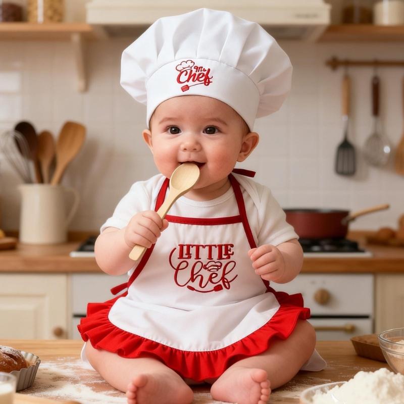 Infant Cook Photography Props Set Apron And Hat Polyester Costume For Newborns Ideal For Baby Photos Taking