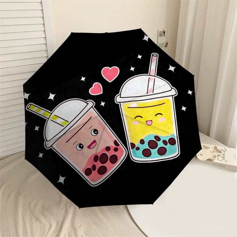 1pc Bubble Tea Pattern Umbrella Design Automatic Opening and Closing Umbrella, High-quality Travel Umbrella,  C1128094