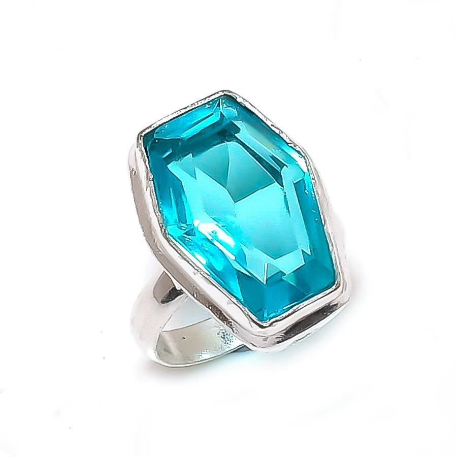 Natural Blue Topaz Gemstone 925 Sterling Silver Jewelry Ring Size 8 H9u70