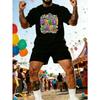 Men's Summer Lazy Suit! Carnival Printed T-shirt+a Set of Black Shorts To Get the Trendy Man Out of the Street.