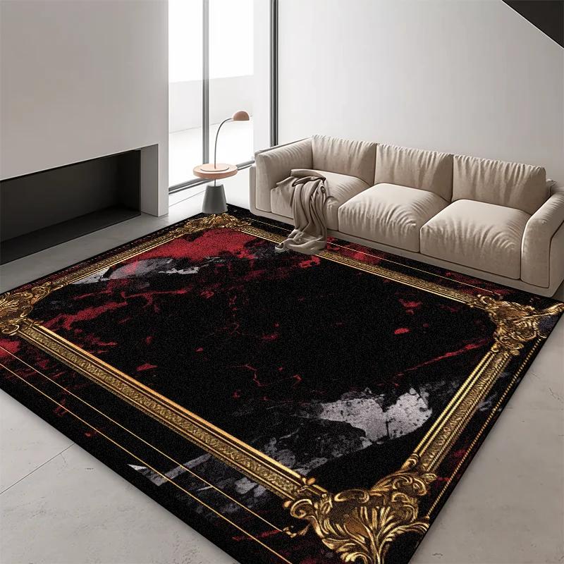 Europäischer Luxus Schwarz Gold Marmor Teppich Wohnzimmer Heimdekoration Tradition Rutschfeste Teppiche Schlafzimmer Garderobe Eingangstürmatte
