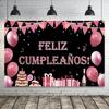 Joyeux Anniversaire Thème Fête d'Anniversaire Espagnole Baby Shower Bannière d'Arrière-plan pour Adultes Décorations de Ballons Rose et Or Accessoire de Photographie