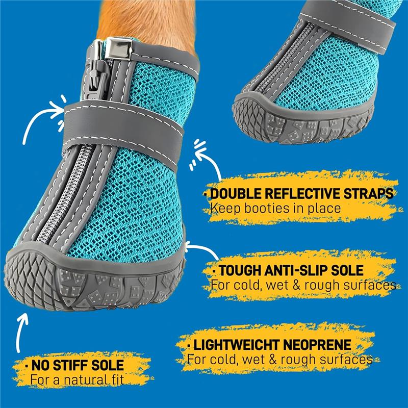 Dog Shoes for Small Dogs, Breathable Dog Boots Paw Protector for Hot Pavement Winter Snow, Dog Booties with Reflective Strips Rugged Anti-Slip Sole