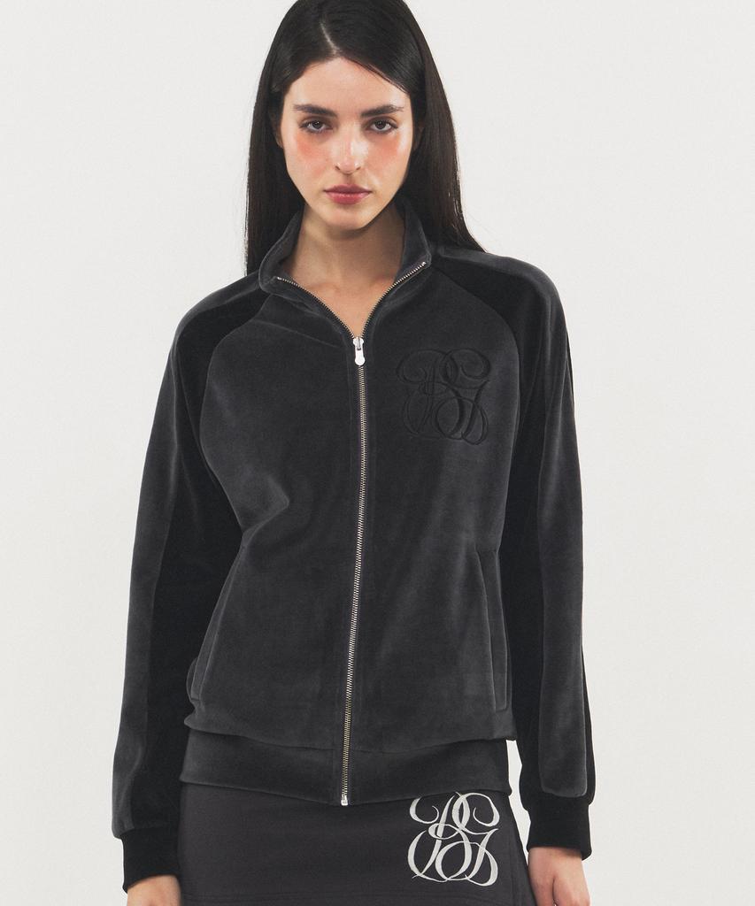 Rawmantics Color Block Velvet Track Jacket Zip-Up Black