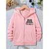 Girls Hooded Jacket Kids Grey Zip Up Hoodie Cute Peeking Gray Cat Meow Paw Letter Graphic Long Sleeve Pocket Casual