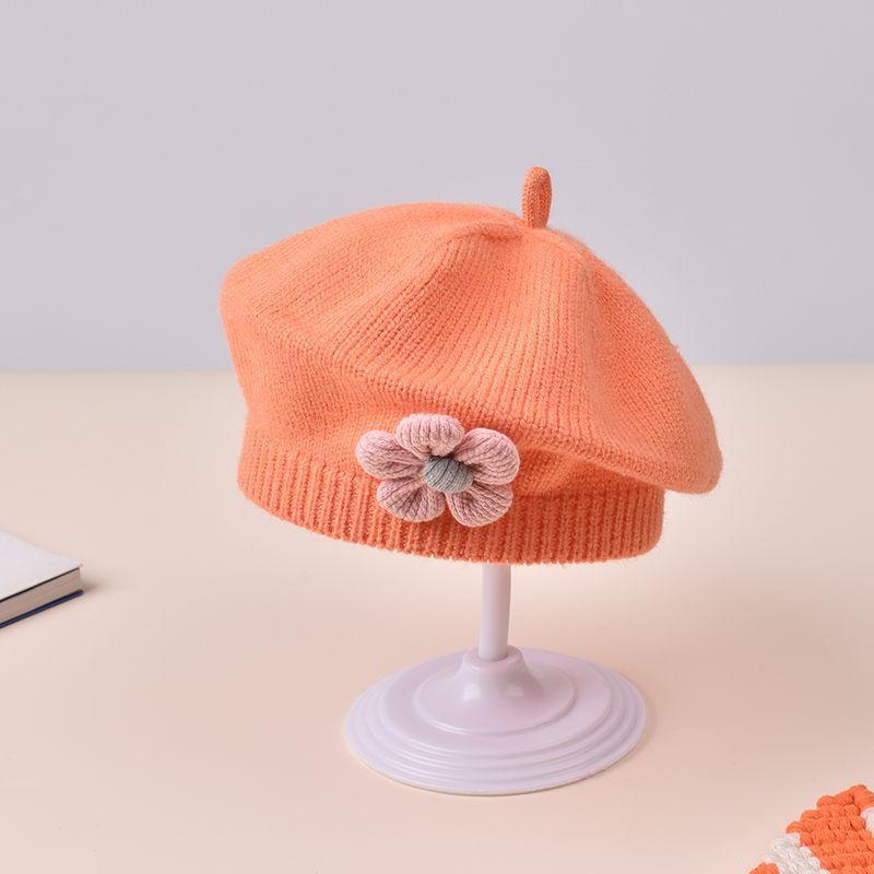 Winter Baby Girls Knitted Flower Bell Hat Cotton Sun Protection Windproof Multi Color Infant Beret for Toddler