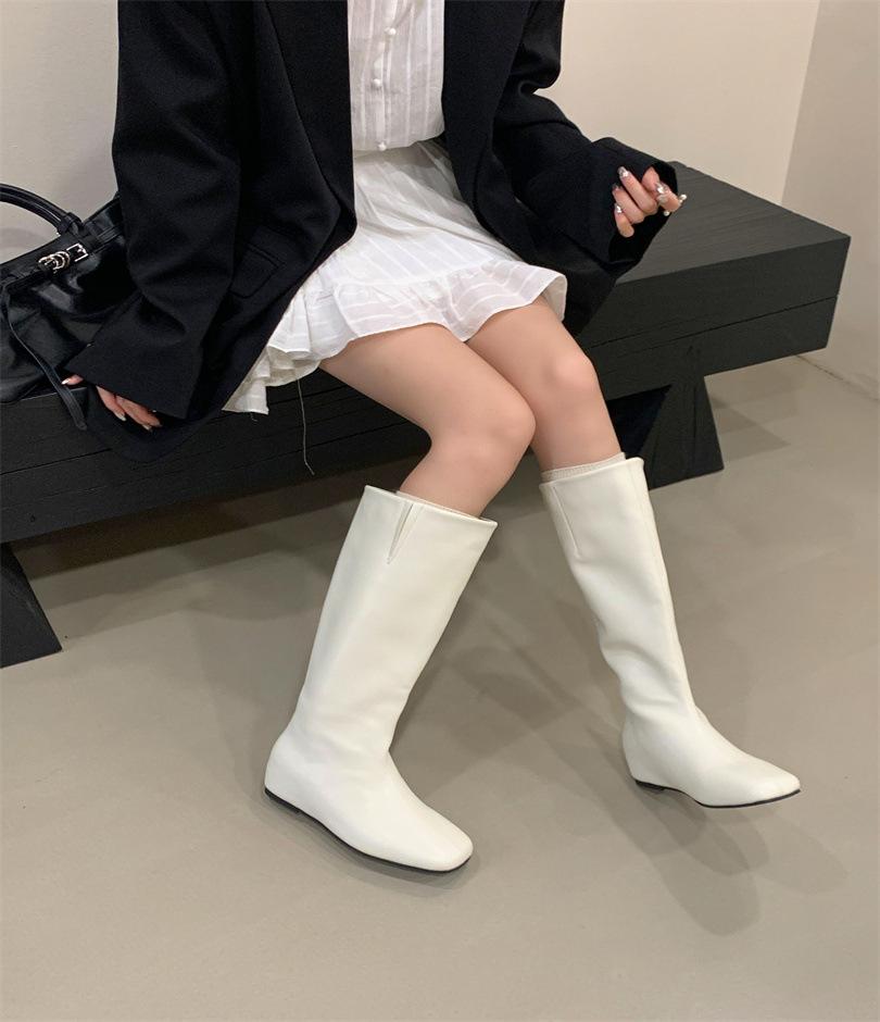 Two wear wide tube high boots square head low heel boots 2025 autumn new versatile women's shoes