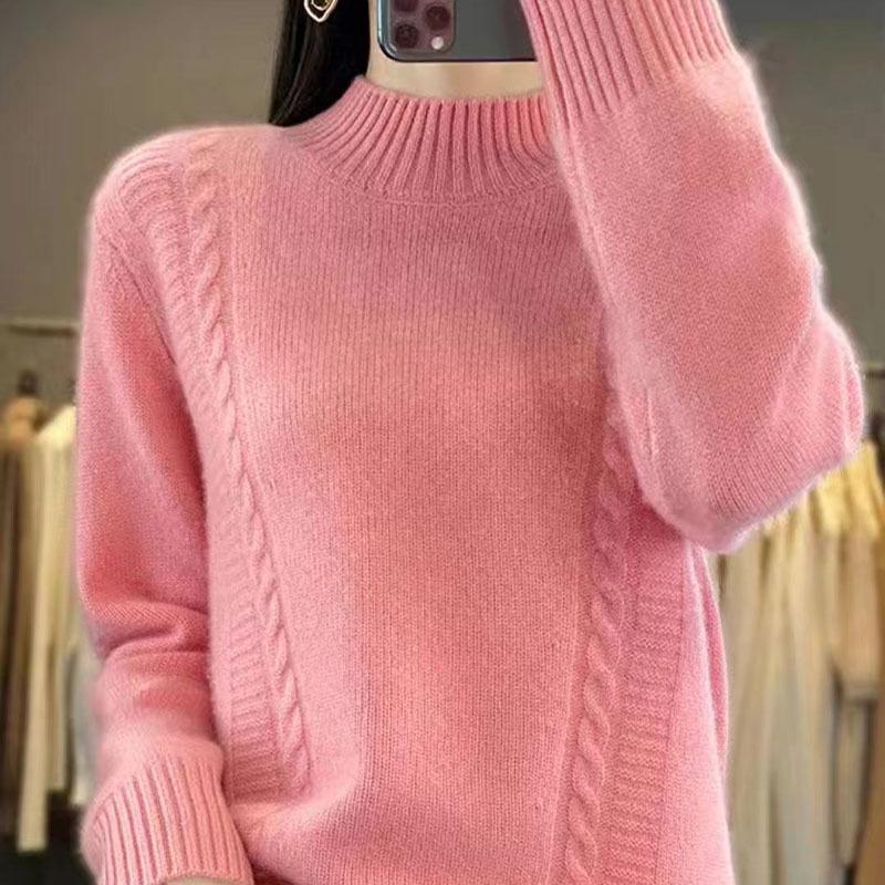 Women's Short Loose Wool Turtleneck Sweater - Solid Color Long Sleeve Knitwear