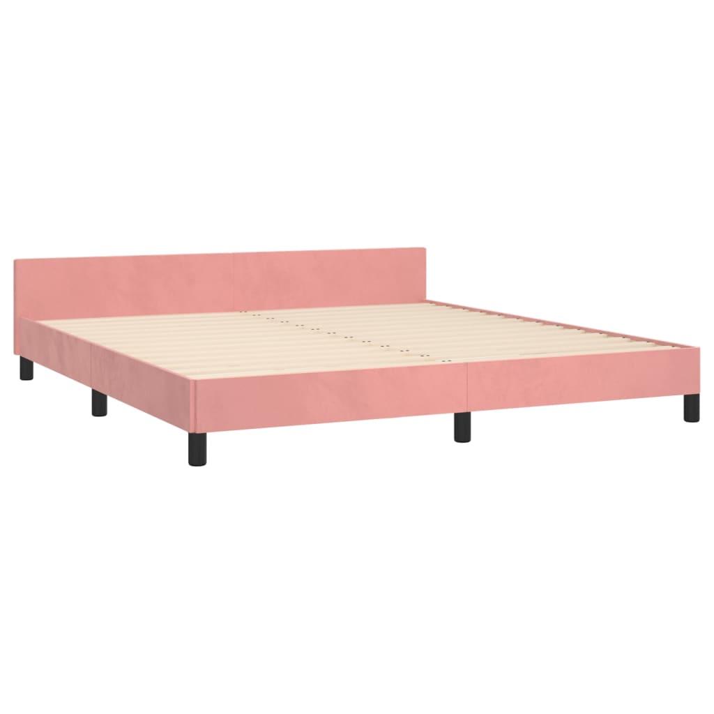 Pink Velvet Bed Frame with Adjustable Headboard 160 x 200 cm