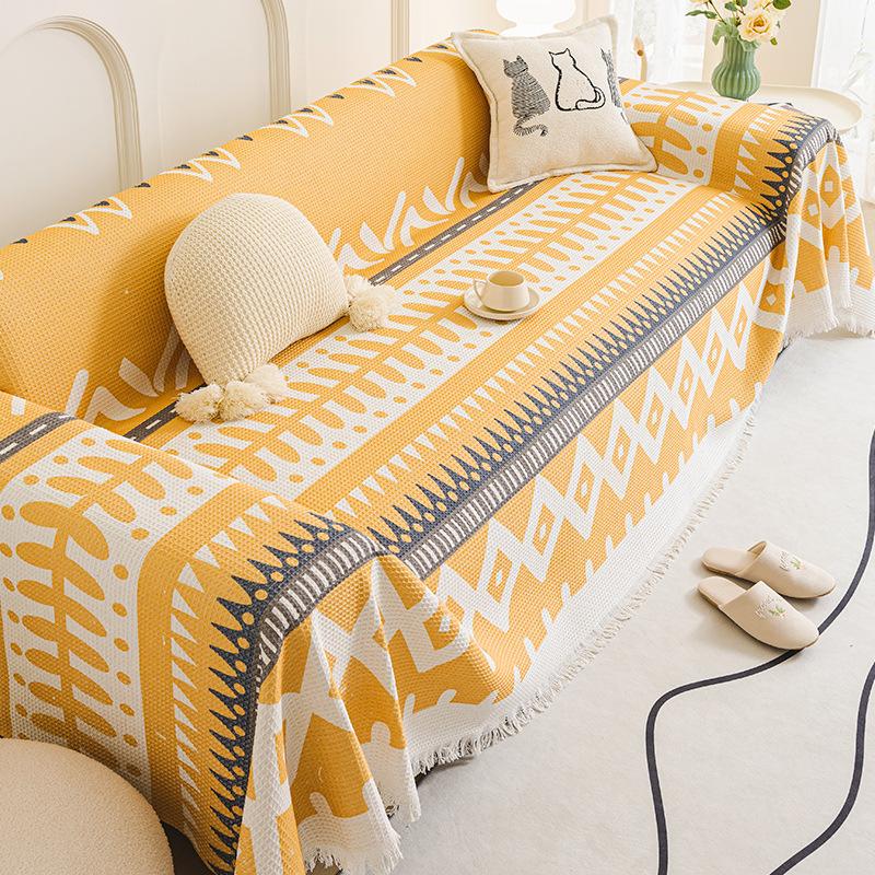 EIFLOY Bohemia Cotton Linen Sofa Towel Cover Universal with Fringes Corner Couch Slipcover Throw Blanket Furniture Protector