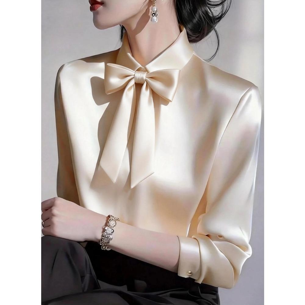 Summer-inspired, Versatile Long-sleeved Blouse with A Bow Collar for Women