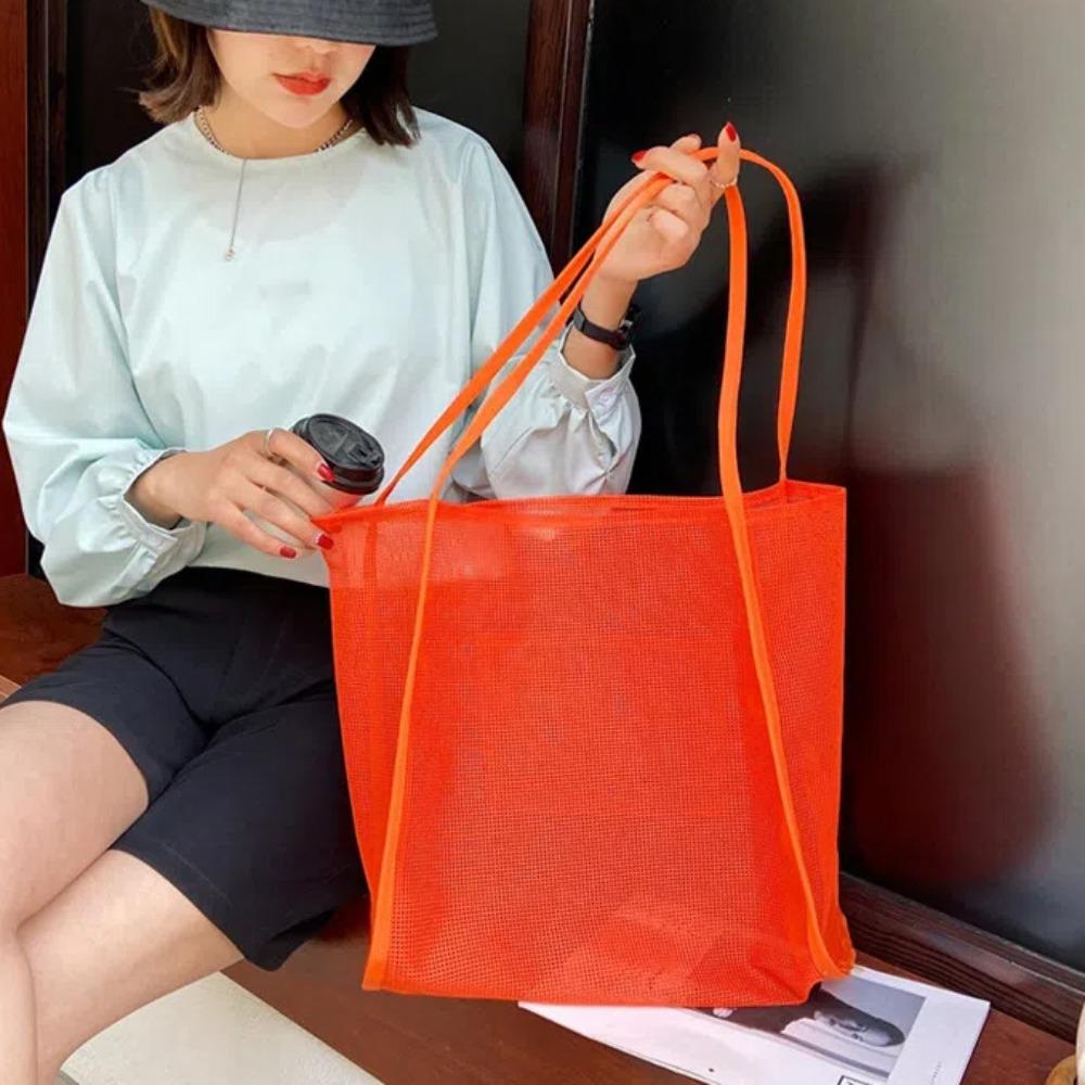 

Transparent Beach Handbag Nylon Fluorescence Color Handbag Mesh Shoulder Bag Toiletry
