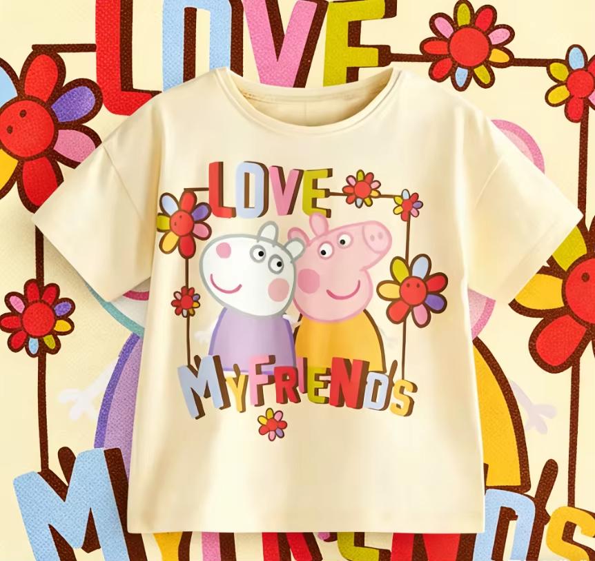 

2026 summer new Peppa Pig cartoon pattern printed Unisexs and Womens Tshirt casual and loose fit breathable S