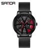 Sanda Men's Fashion Quartz Watch, Mesh Strap, Waterproof, Outdoor Casual, Hollow Wheel Dial.