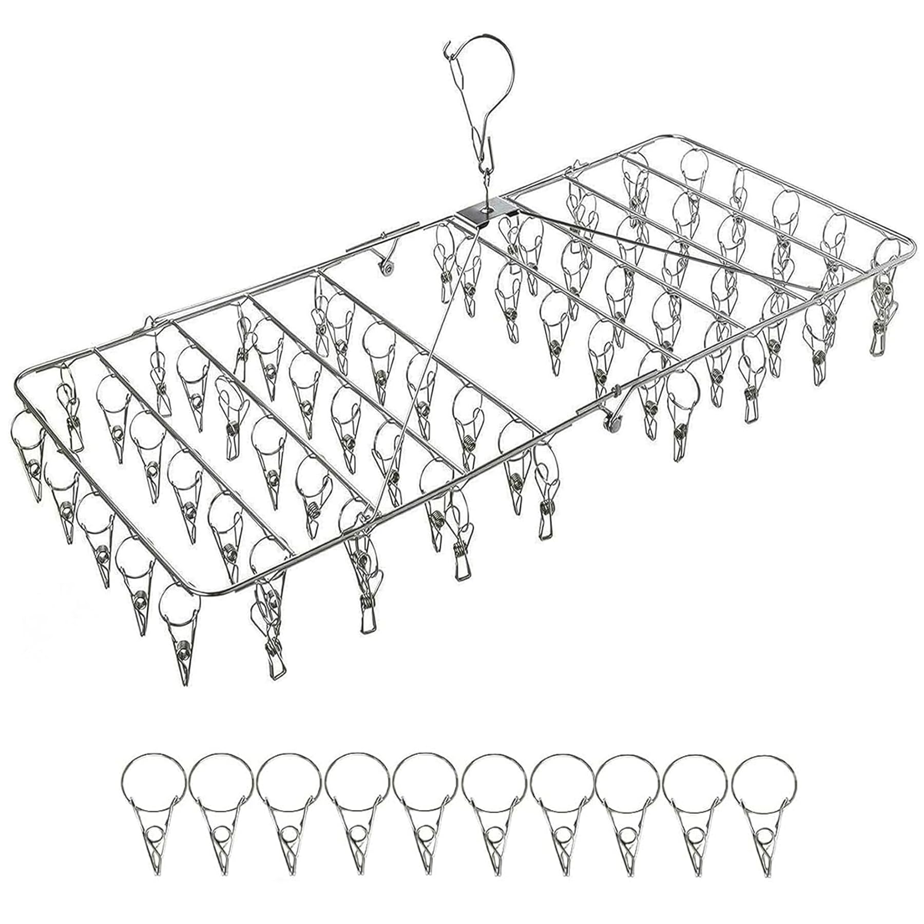 

AYO Clothes Drying 70 Square Foldable 10 Spare Rack, Clothespins, Pull-together Hanger, All-Stainless Steel, Multi-Function Storage, Indoor/Outdoor