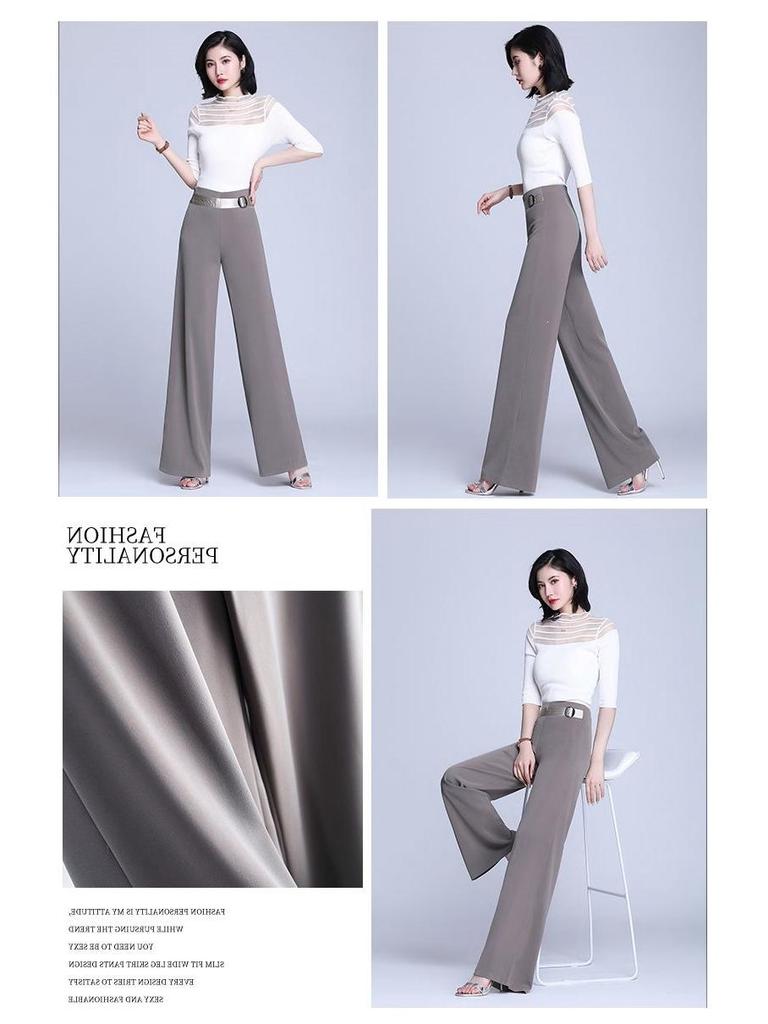 2026 Spring/Summer Women's High-Waisted Wide-Leg Casual Dance Pants - Non-Iron, Side Zip, Straight Leg Design