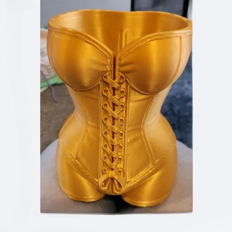 

Waist-Cinched Flower Pot with Bowknot Detail-Decorative Vase for Home Decor, 3D Printed Modern Desktop Ornament,Tabletop Planter золотий