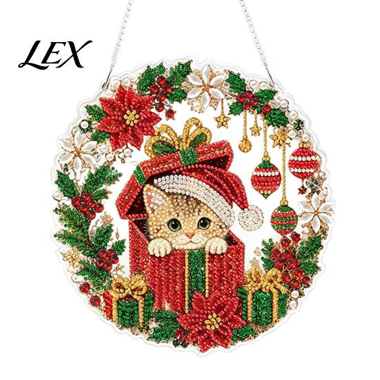 Festive Tree Ornament Crafting Christmas Rhinestone Painting Suncatcher Kit, DIY Faux Pearl Art Xmas Crafts for Adults Beginner, Acrylic Decorative