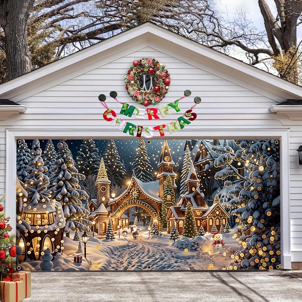 1 Winter Wonderland party banner with glowing and snow castle - polyester, Christmas and New Year decorations 130x150cm