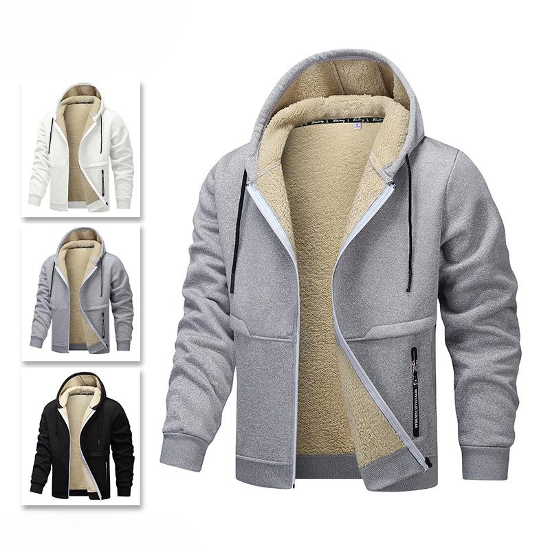 Autumn and Winter Men Long Sleeve Sweatshirts Lambswool Zipper Hoodies Thicken Warm Jacket Casual Sports Fleece Coats Hooded Man Jackets