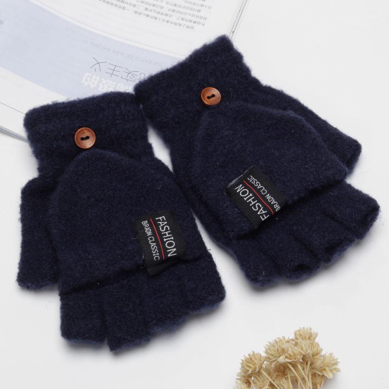 Korean Style Winter Fingerless Woolen Flip-Top Gloves for Outdoor Cycling and Writing