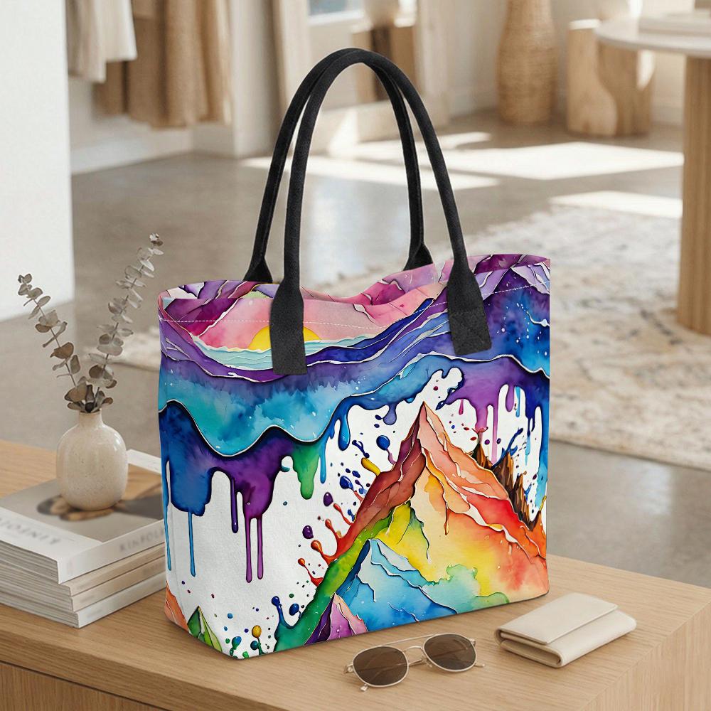 Watercolor Mountain Print Tote Bag Large Casual Shoulder Bag for Daily Travel Shopping