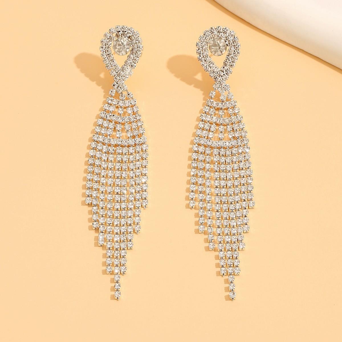 

Exaggerated Long Earrings Temperament Full Diamond Earrings Rhinestone Fringed Nightclub Earrings Dress Banquet Ear Jewelry