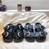 Fashion Black Soft Leather PU Flat Sandals Women Fashion Metal Buckle Slide Slippers Summer Light Non-Slip Beach Shoe Sandalias De Mujer