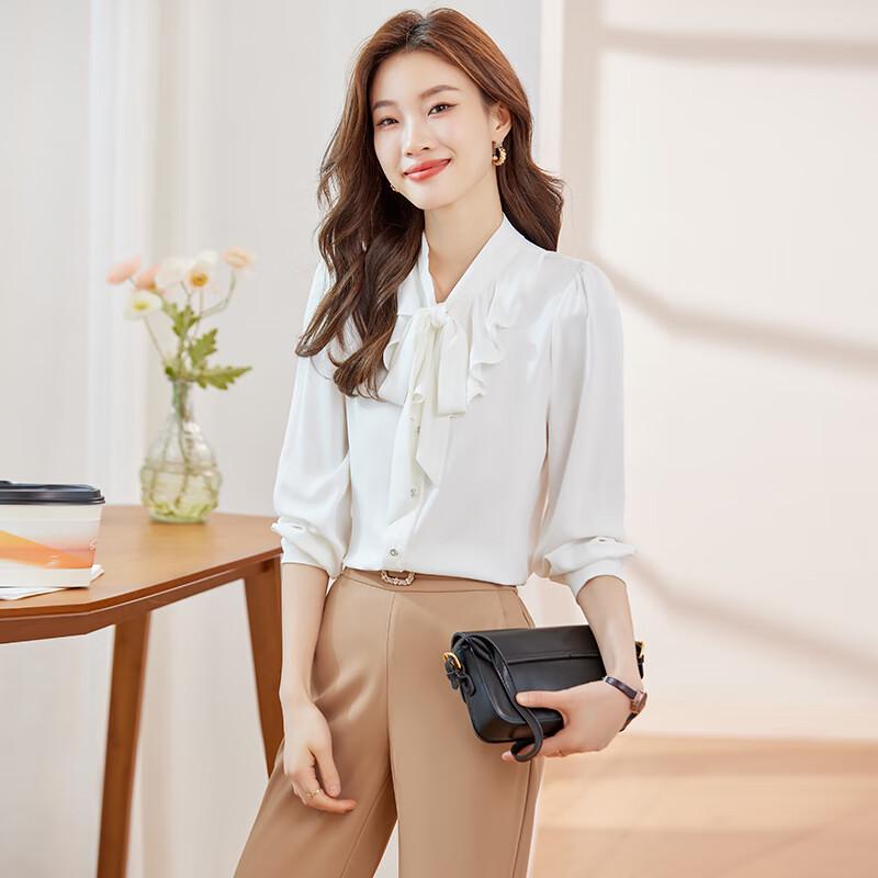 Women s Elegant Chiffon V-Neck Long Sleeve Blouse 2XL