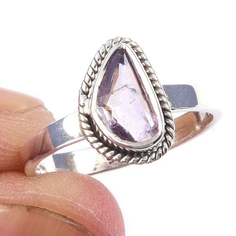 

Natural Pink Amethyst Gemstone Handmade 925 Solid Sterling Silver Ring S.7 o9Q38