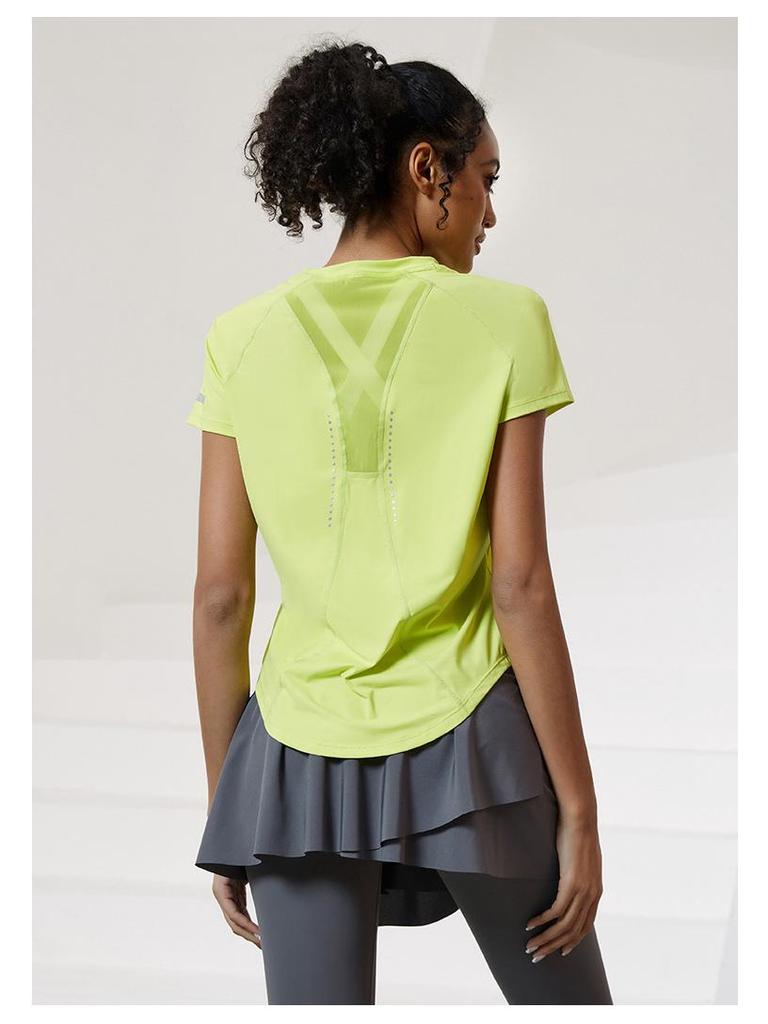 Damen Schnelltrocknendes Reflektierendes Mesh-Top - Atmungsaktives Rundhals Kurzarm für Laufen & Aerobic