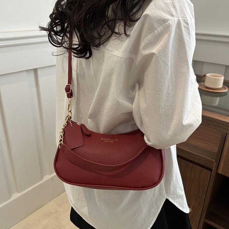 Stylish Luxury Design PU Leather Hobo Shoulder Bag Women Cherry Pendant Small Crossbody Bag For Daily Use Tote Bag