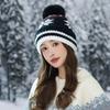 Ladies Autumn and Winter Christmas Hairball Snowflake Thermal Hat Knitted Wool Hat Cold-proof Pullover Hat