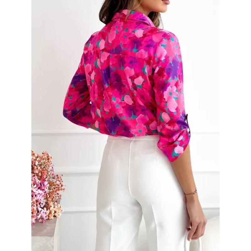 Tooxika New Women's Long-sleeved Tops With Printed Multi-color Lapel Shirts