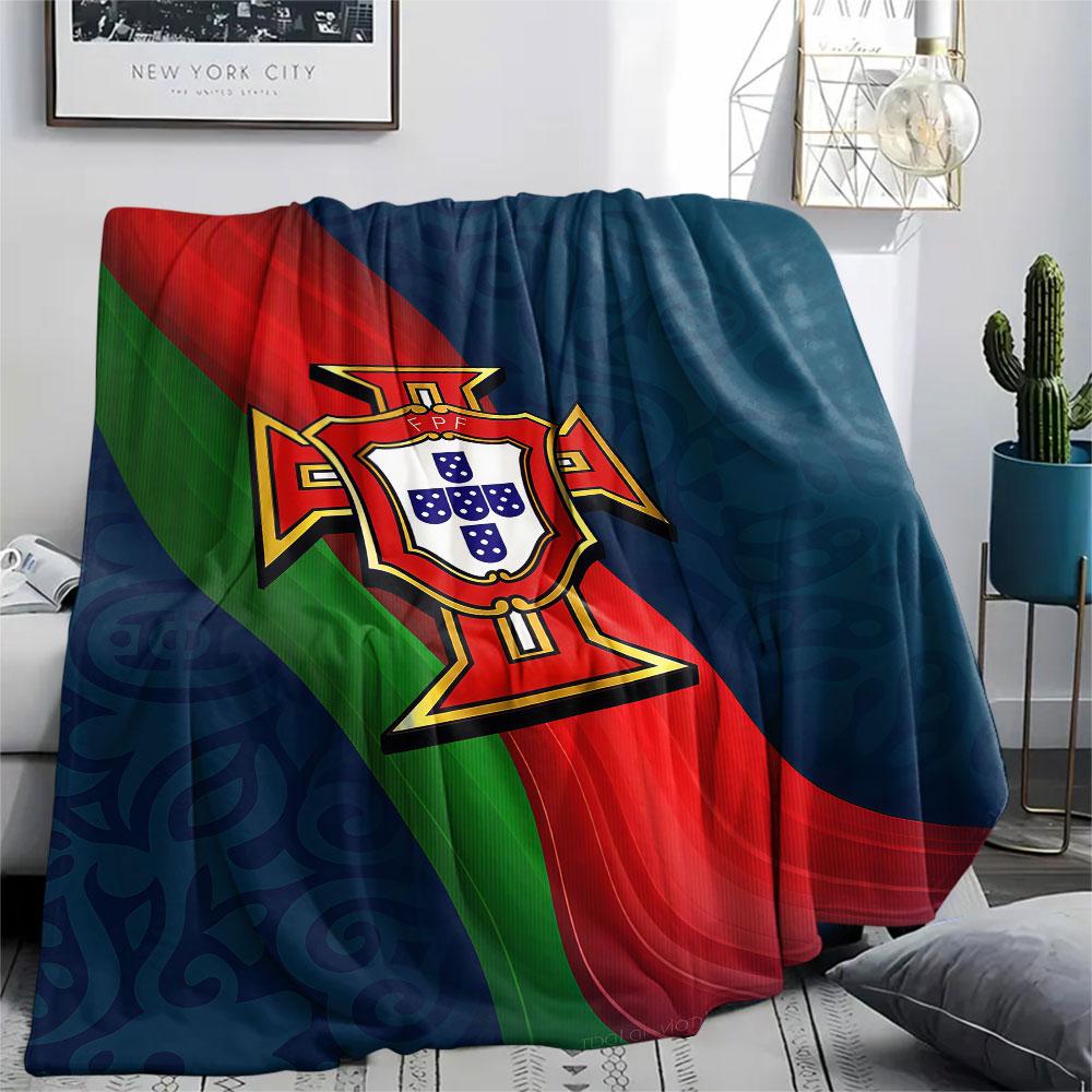 1PC Portugal National Football Logo Patterned Flannel Blanket Suitable For All Seasons for Home Decor Warmth and Comfort Gifts Holiday Present