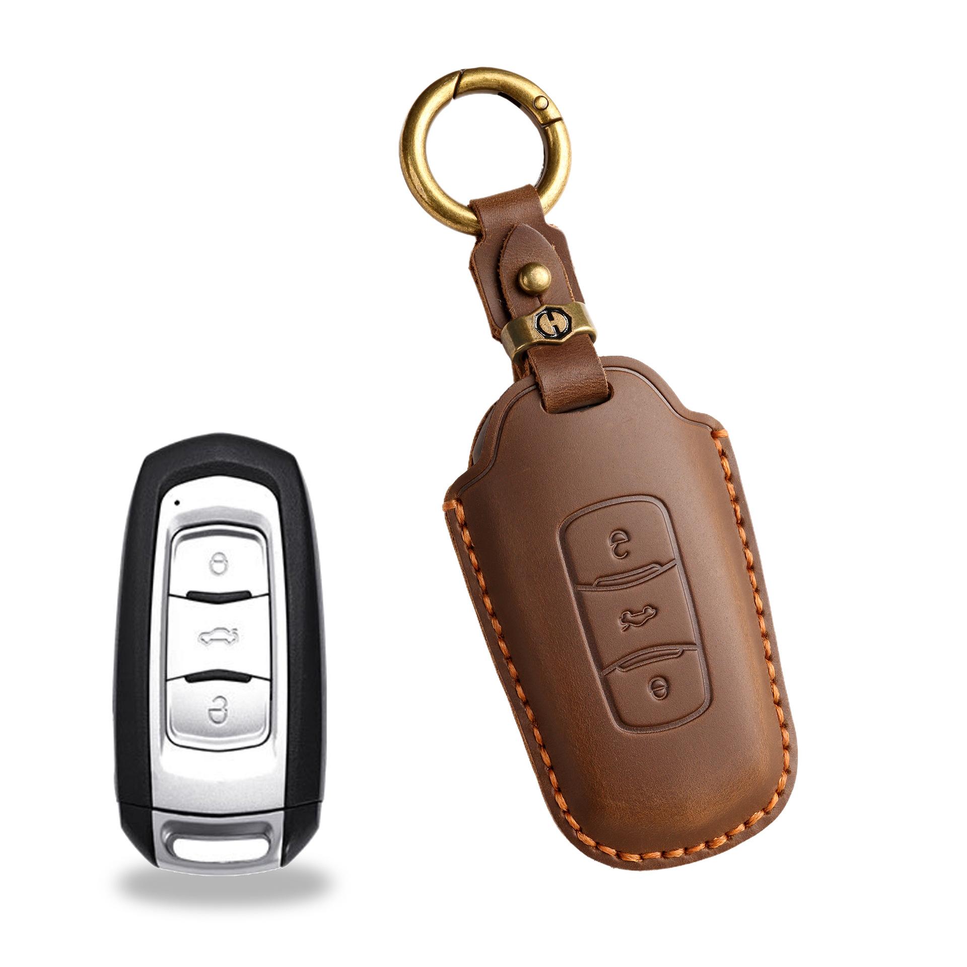 

Новый ретро чехол для ключей подходит для старого автомобиля Geely, из натуральной коровьей кожи, полностью ручной работы, чехол-кольцо для защиты ключей. коричневый