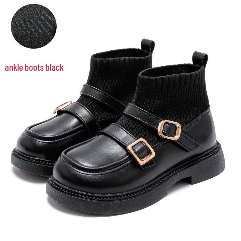 

Женские черные кожаные ботильоны с носками - Модные осенне-зимние сноубутсы Size 30 / 18.3cm