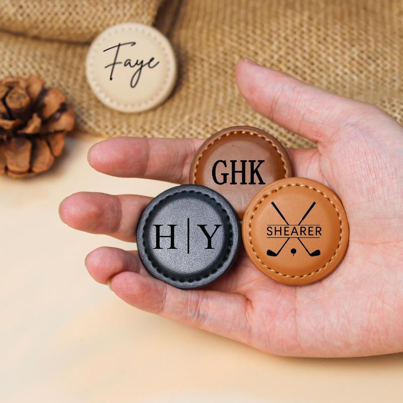 Golf Ball Marker Flat Magnetic Position Marker For Golf Ball Artificial Leather For Golf Course Competition Golfers Gifts 4x4cm