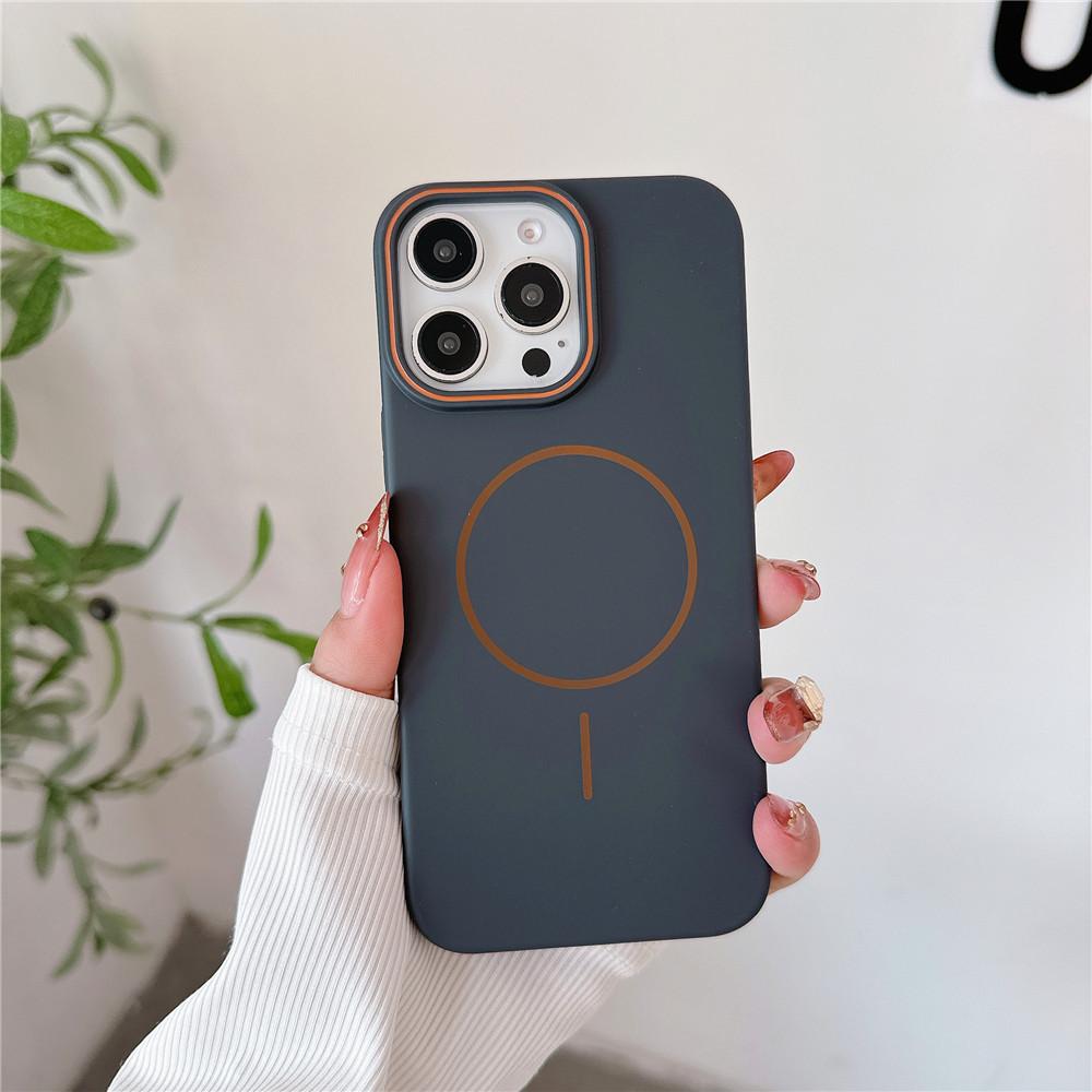 Applicable to iPhone16promax contrasting color frame magnetic suction mobile phone case Apple 15 skin matte 14PC protective case