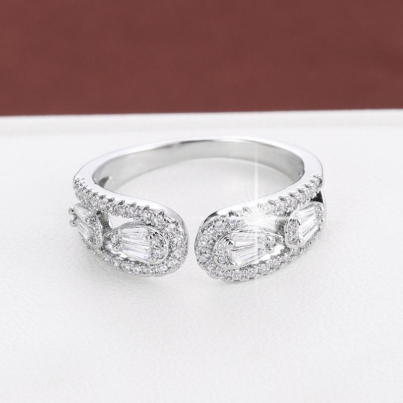 Hollow Zircon Adjustable Women's Ring - Elegant, Simple, Versatile, Pure Copper Jewelry