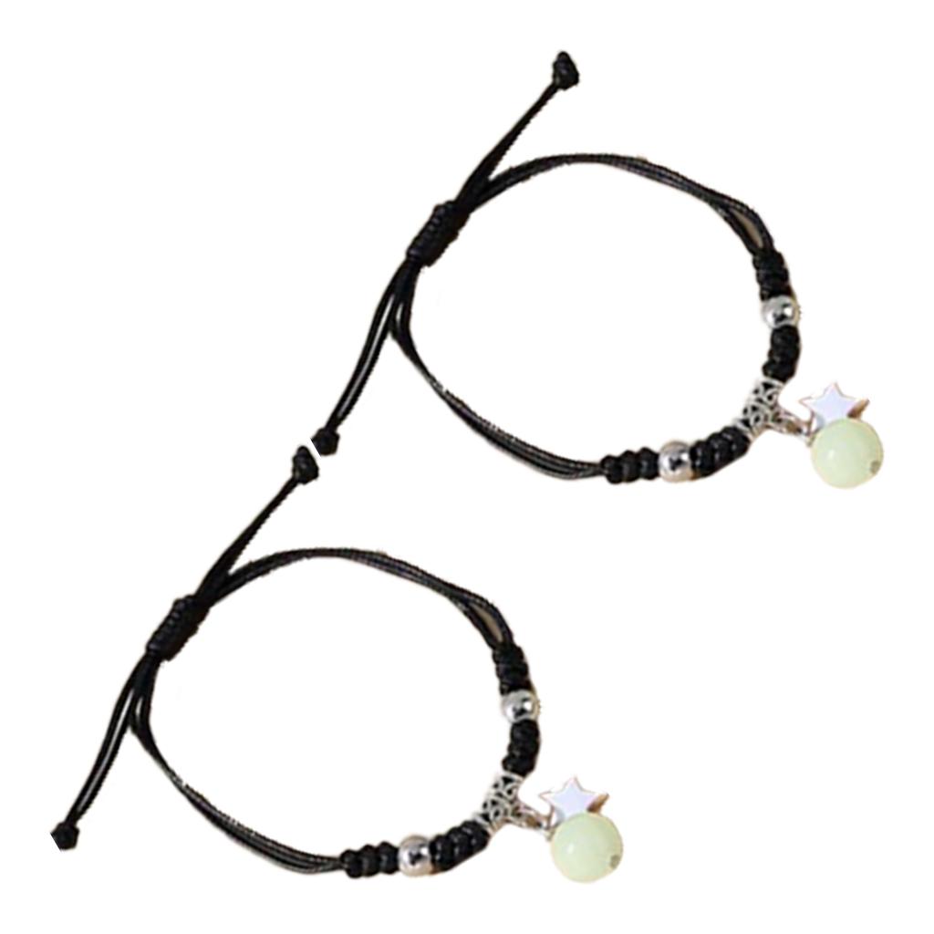 Lovers Bracelet Dark Glowing Adjustable Star Pendant Woven Couple Bracelet for Daily Dating Party Black