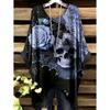 Damen T-Shirt Gothic Stil Bohemian Totenkopf Druck Locker Unregelmäßiger Saum Rundhalsausschnitt Kurzarm Shirt Oversize Y2k Sommerkleidung